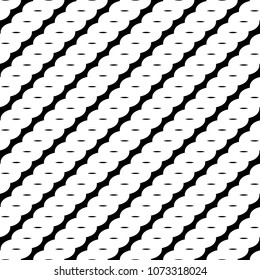 Seamless diagonal lines and dots pattern. Wavy stripes wallpaper. Linear background. Zigzag motif. Simple ornament. Digital paper for textile print, web designing, page fill. Vector art illustration.