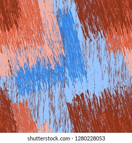 Seamless diagonal pattern with grunge striped square shaded elements in blue,brown,beige colors .Optical illusion of space