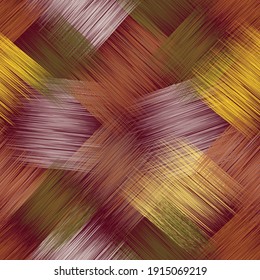 Patrón diagonal sin inconvenientes con elementos cuadrados rayados de color verde, marrón, amarillo y rosa sobre fondo morado para el diseño web