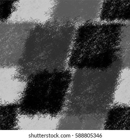 Seamless diagonal pattern with grunge striped shaggy elements in black,white,grey design