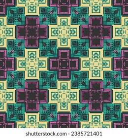 Seamless diagonal pattern in old typographic style with stylized crosses. Retro palette. Vector illustration