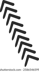 Seamless diagonal pattern of simple black arrows pointing down left on a minimalist white background, suggesting a descending trend or direction