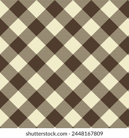 Seamless diagonal Pixel and checkered patterns in brown and beige for textile design. Gingham pattern with a cross-shaped graphic background for a fabric print. Vector illustration.