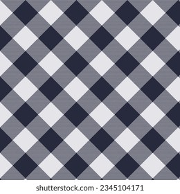 Seamless diagonal pixel plaid and checkered patterns in dark blue and white for textile design. Pixel plaid pattern with square shapes graphic background for a fabric print. Vector design.