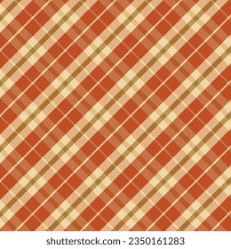 Nahtlose diagonale und karierte Muster in orangefarbenem Beige und Grün für das Textildesign. Tartan plaid Muster grafischen Hintergrund für einen Stoffdruck. Vektorgrafik.