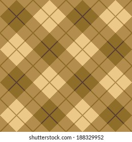 Seamless diagonal plaid pattern in brown and beige repeats seamlessly. 