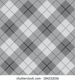 Seamless diagonal plaid pattern in shades of grey.  AI8 eps file contains solid colors. Colors are  grouped for easy editing.