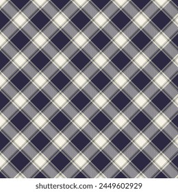 Seamless diagonal plaid patterns in dark blue green and beige for textile design. Tartan plaid pattern with cross-shaped graphic background for a fabric print. Vector illustration.