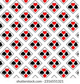 Seamless diagonal poker pattern. Vector illustration. Print for fabrics, paper, packaging, covers, backgrounds.