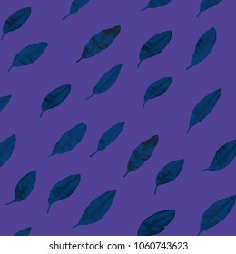 Seamless Diagonal Purple Blue Banana Leafs Ultra Violet Background Vector Pattern