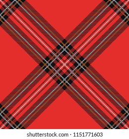 Seamless diagonal red black white and gold classic textile detailed tartan woven plaid pattern vector