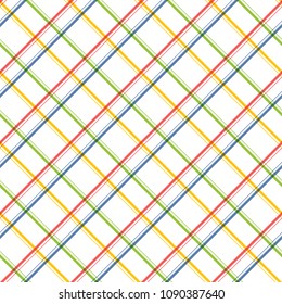 Seamless diagonal red blue green and yellow plaid vintage pattern vector