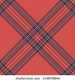 Seamless diagonal red blue and yellow classic textile detailed tartan woven plaid pattern vector