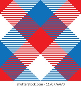 Seamless diagonal red white and blue lumberjack textile striped pattern vector