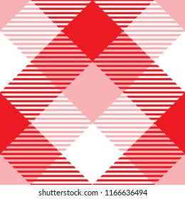 Seamless diagonal red and white lumberjack textile striped pattern vector