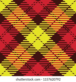 Seamless diagonal red and yellow classic Scottish check plaid ethnic textile pattern vector