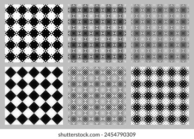 Seamless diagonal square pattern background set - geometrical vector illustration