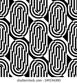 Seamless Diagonal Stripe and Circle Pattern. Vector Black and White Background