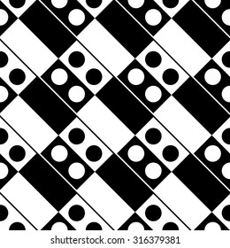Seamless Diagonal Stripe and Circle Pattern. Vector Black and White Background