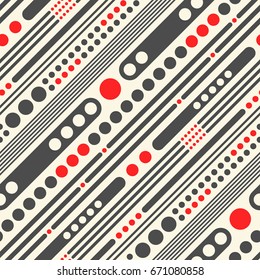 Banda diagonal sin inconvenientes y patrón de círculo. Vector de fondo negro y rojo. Ornamento geométrico moderno