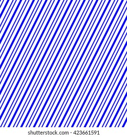 Seamless diagonal striped blue pattern. Abstract repeated straight fat and thin lines texture background. Vector illustration