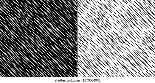 Seamless diagonal striped patterns. Abstract black and white hand drawn sketches hatching grunge textures. Vector background.