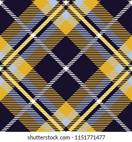 Seamless diagonal textile black orange blue and white tartan plaid pattern vector
