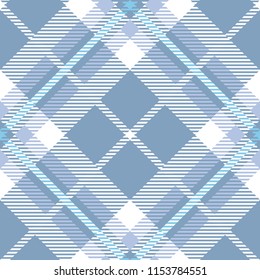 Seamless diagonal textile blue and white tartan plaid pattern vector