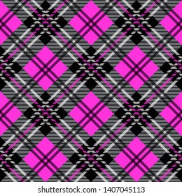 Seamless diagonal textile cyan black and white tartan plaid pattern vector