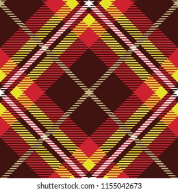 Seamless diagonal textile tan black red yellow and white tartan plaid pattern vector