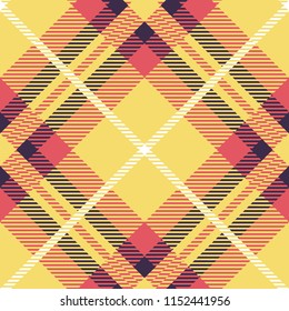 Seamless diagonal textile yellow red and black tartan plaid pattern vector