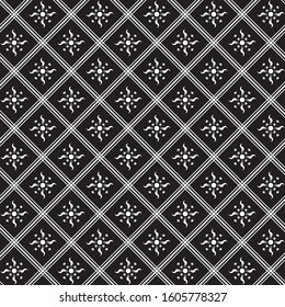 Seamless diagonal tile of pattern vector. Design simple mandala with diagonal three line white on black. Design print for illustration, textile, interior, wallpaper, background. Set 1