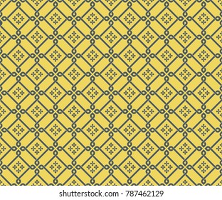 Seamless diagonal tile pattern vector. Damask design blue on yellow background. Design print for textile, wallpaper, fabric, background, cloth.