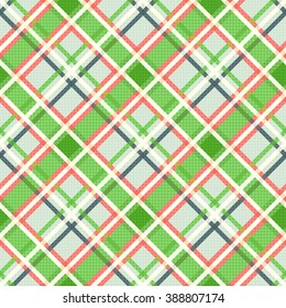 Seamless diagonal vector colorful pattern mainly in green, pink and other light warm colors