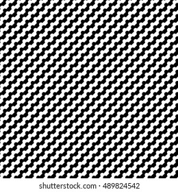 Seamless diagonal wavy striped pattern. Repeated black counter embattled lines on white background. Heraldry motif. Zigzag abstract wallpaper. Jagged vector illustration