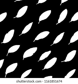 Seamless Diagonal White Banana Leafs Black Background Two-Tone Black And White Vector Pattern