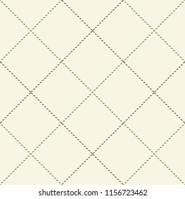 Seamless diagonal white green and brown textile plaid check tattersall pattern vector