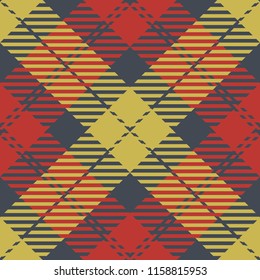 Seamless diagonal yellow red and black classic Scottish check plaid ethnic textile pattern vector