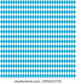 Seamless diamond argyle check pattern in blue and white with dotted red stitch. Vector geometric diamonds background. Fabric texture print for clothing, wrapping paper, decor 