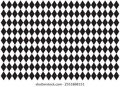 Seamless diamond harlequin geometric background pattern. Tileable black and white circus clown vintage wallpaper texture. Monochrome greyscale rhombus tile mosaic or diagonal checker backdrop..