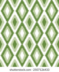 Nahtloses Diamant-Ikat-Muster, Ikat-Chevron, Ethnische Muster, Geometrische ethnische Winter pastellgrün strukturierte Muster Hintergrund.