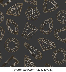 Motif harmonieux de losange avec différentes formes de pierres précieuses - illustration vectorielle eps10. Plusieurs contours en losange sur fond noir. Un joyau doré brillant façonne la texture. 
