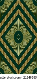 Seamless diamond pattern gold on green art deco background vector