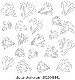 Seamless diamond pattern isolated on white background. Vector outline illustration.