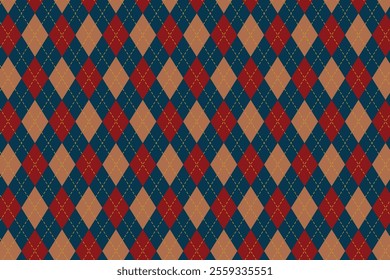 seamless diamond pattern in red and beige colors. Argyle classic fabric design. Diamond or lozenge simple background. geometric vector wallpaper. Venetian rhombus carnival ornament. Japanese patterns.