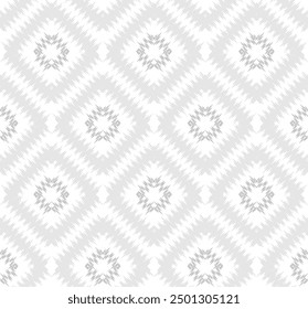 Seamless diamond pattern summer gray light colours ikat on white background. Simple Ethnic fashion for textile, Background..,