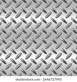 Textura de metal de placa de diamante sem costura com padrão de piso elevado e acabamento de aço escovado. Ideal para planos de fundo industriais, superfícies de piso e projetos de máquinas.