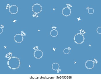 Seamless Diamond Rings Pattern on blue background