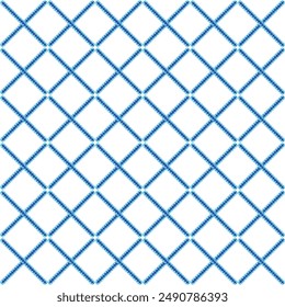 Seamless diamond shape isolated  Grid geometric seamless pattern Vector monochrome background. simple indigo blue zigzag waves cross square background patterns.