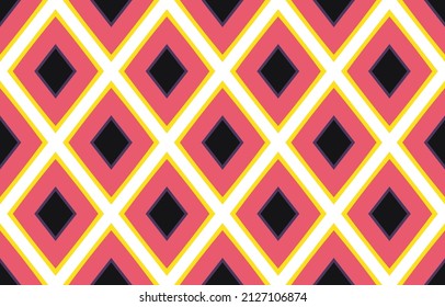 Seamless diamonds pattern. Black White geometric texture on Pink background. Design for background,carpet,wallpaper,clothing,wrapping